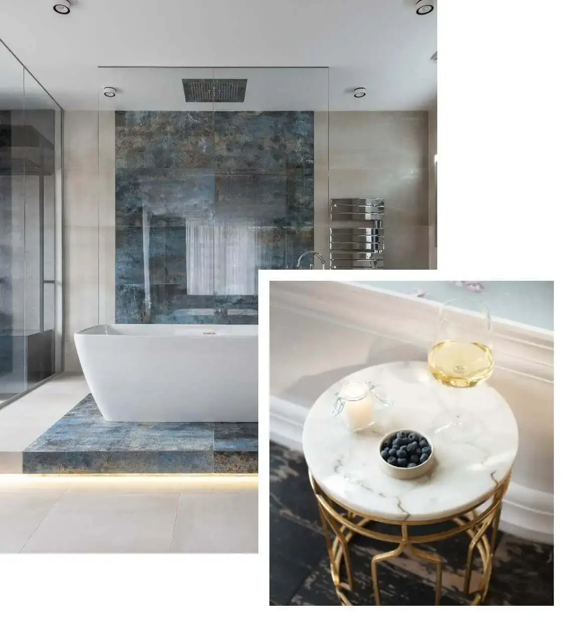 luxury bathroom and marble table